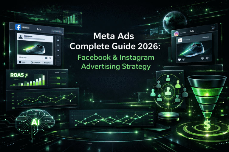 Meta Ads Complete Guide 2026 hero banner by Meta Vyapar showing Facebook & Instagram ROI growth